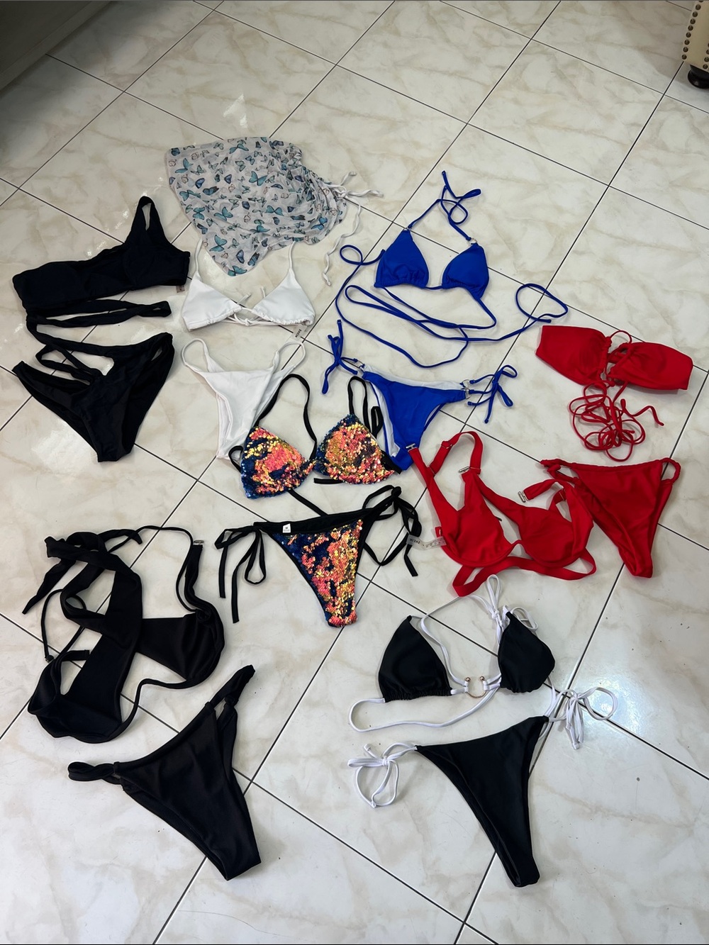 Mixed Bikini Lot - Black, Blue, Red, White & Floral Pieces